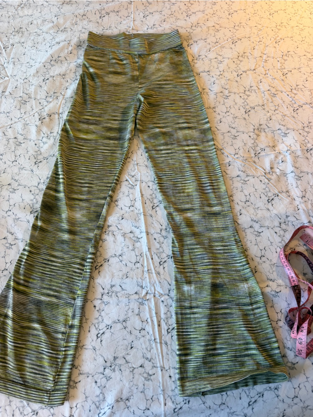 Mango Olive Green Space-Dye Flare Pants